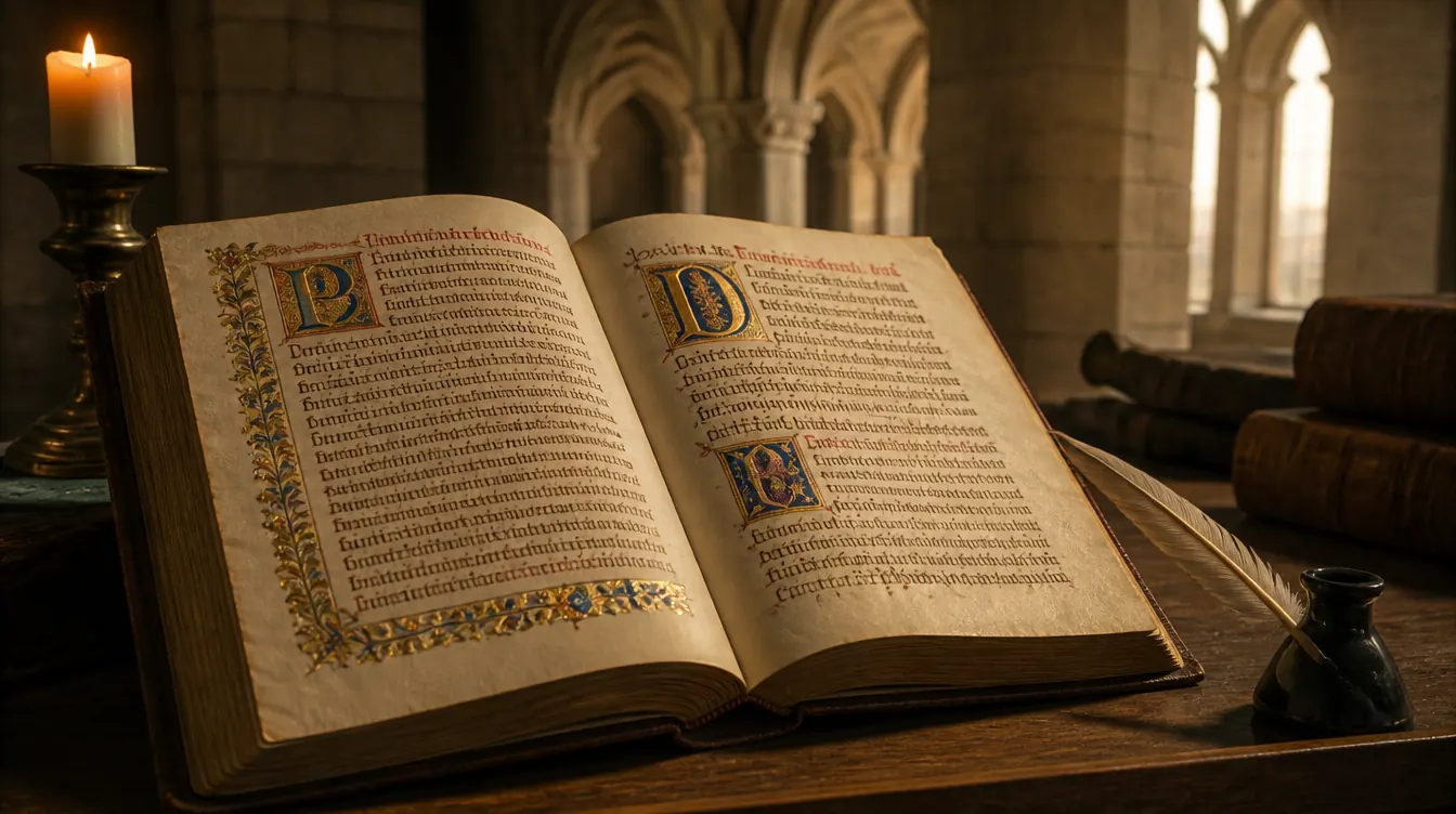 monje medieval escribiendo el Proslogion en su celda del monasterio de Bec
