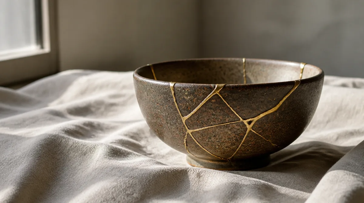 vasija restaurada con oro estilo kintsugi