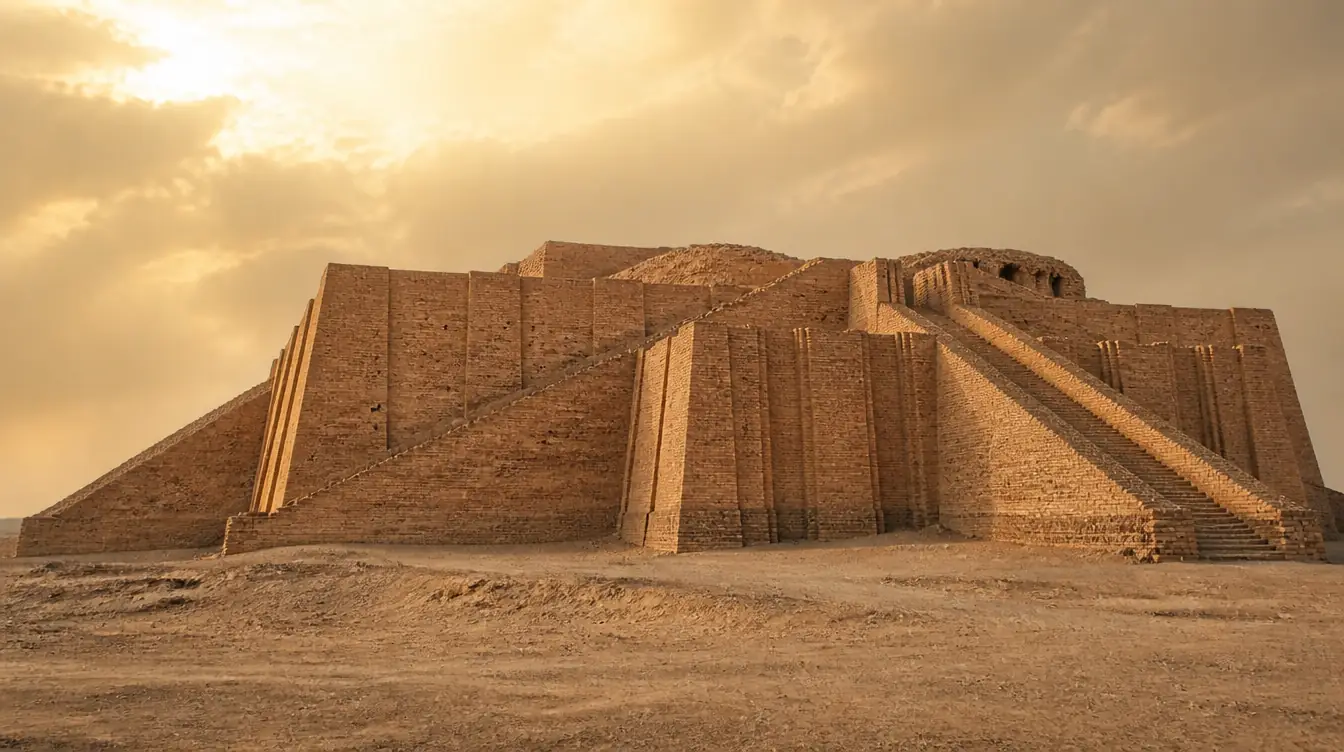 ruinas de zigurat mesopotámico de ladrillo escalonado bajo el sol de Irak